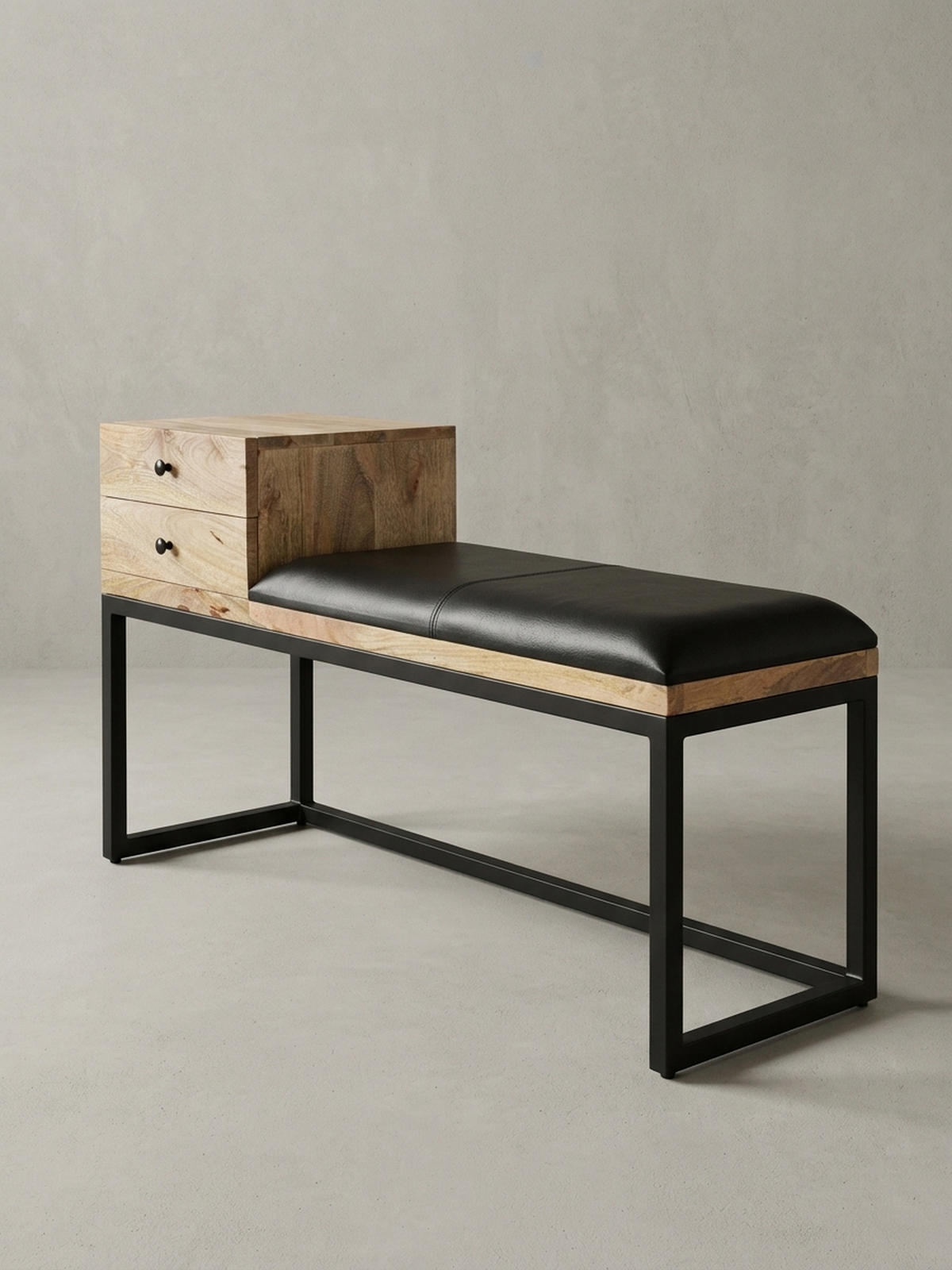 SITZBANK – Ziegenleder/Metall, Schubladen, Retro-Stil - Schwarz/Braun, Leder/Metall (100/60/35cm) - KADIMA DESIGN