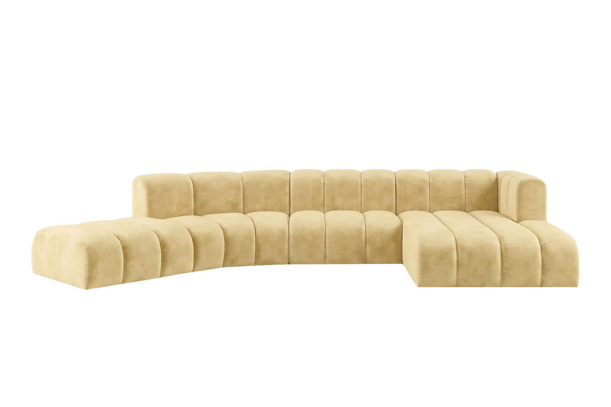 ECKSOFA Modulares In L-Form, Velvet-Stoff Riviera, Buttergelb, Rechts, GRAND Round - Hellgelb, Holz (445/179cm) - Kaiser Möbel