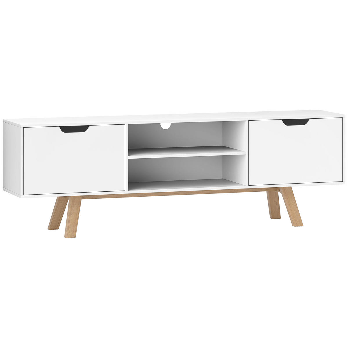 TV-SCHRANK, Fernsehtisch für Fernseher bis zu 65 Zoll, Lowboard mit 2 Schränken - Weiß/Naturfarben, Holz/Holzwerkstoff (39/50/150cm) - HOMCOM