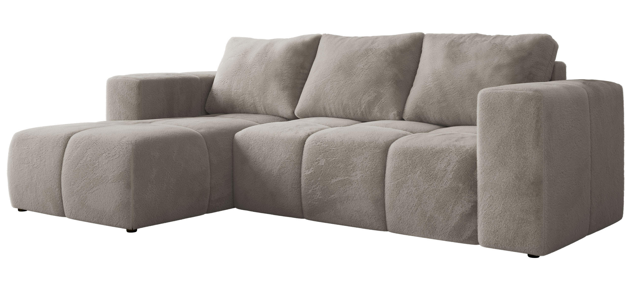 ECKSOFA MONIVA Hellgrau Plüsch - Links - Hellgrau/Schwarz, Textil (164/266cm) - MKS