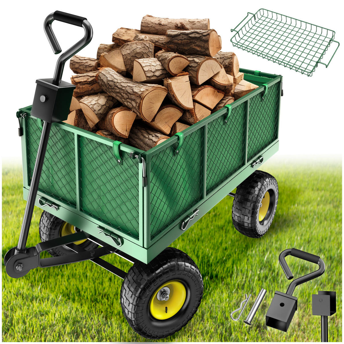 BOLLERWAGEN , Belastbarkeit 550 kg, grün - Grün, Metall (51.5/65/114cm) - tectake