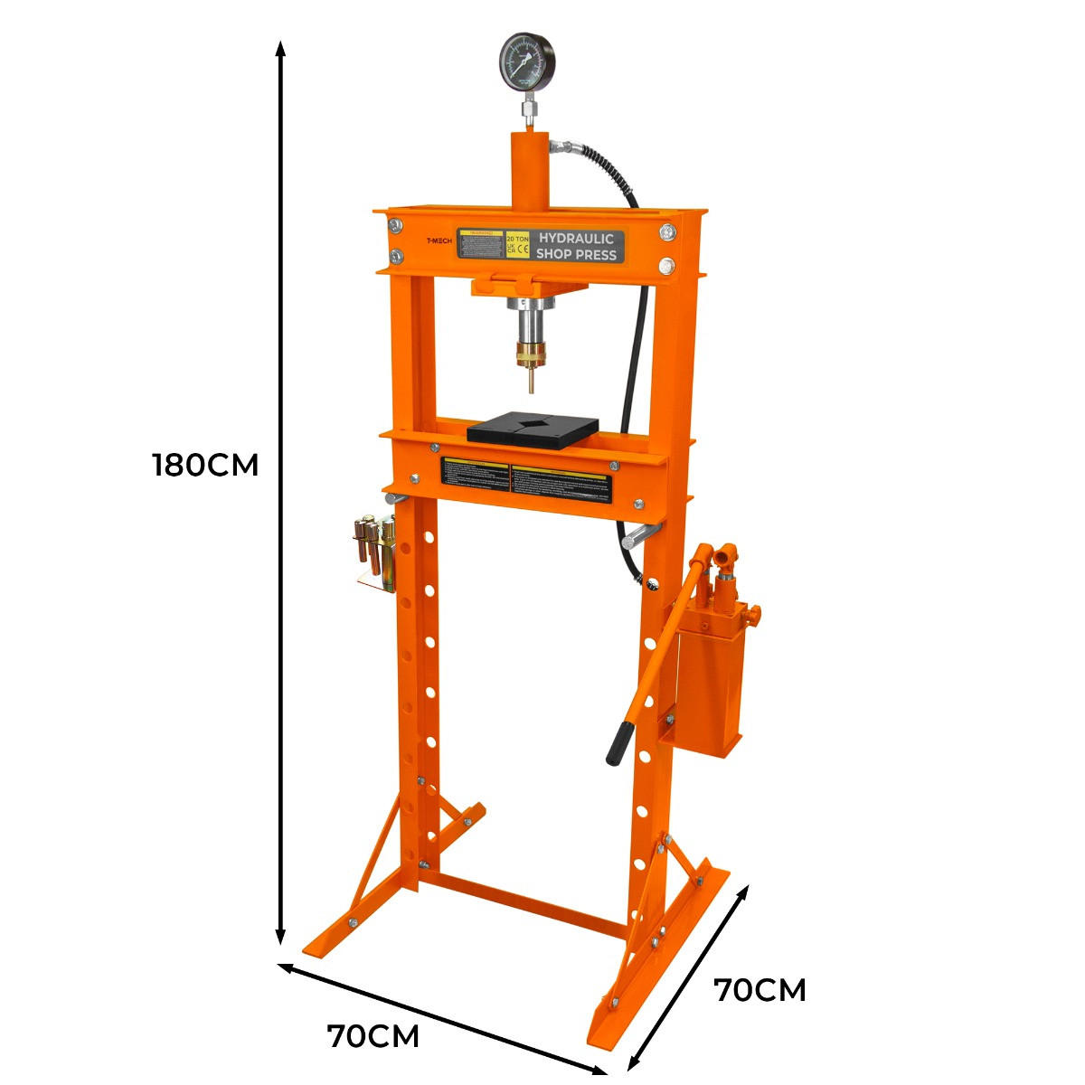 HYDRAULISCHE WERKSTATTPRESSE mit Manometer - 20 Tonne - Orange, Metall (70/70/180cm) - Monstershop