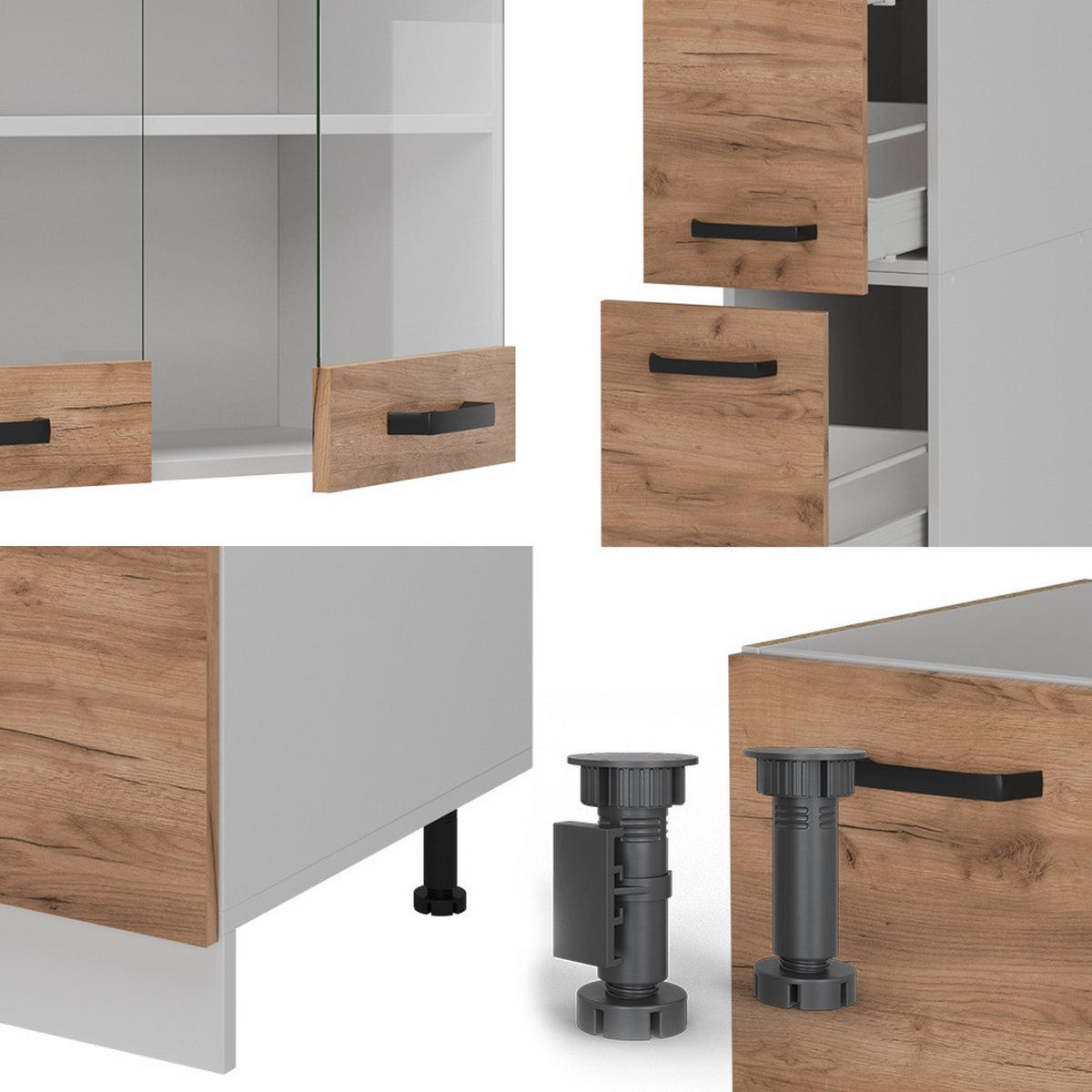 KÜCHENZEILE R-Line Goldkraft Eiche/Weiß 350 cm AP Eiche - Honigeiche/Eiche Wotan, Holzwerkstoff (350/81.6/60cm) - Vicco