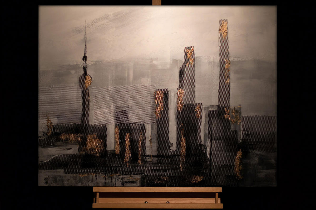 ACRYLBILD HANDGEMALT 100/70 cm - Schwarz/Grau, Holz/Textil (3/70cm) - KUNSTLOFT