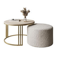 COUCHTISCH mit Hocker LORI MAT gebürstetes Gold/Kaschmir matt/Coral 65 - Kaschmir, Metall (70/70/49cm) - Lookway