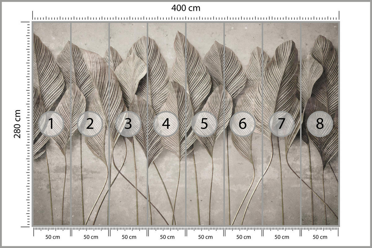 FOTOTAPETA Trávy Pampasové Listy Sépiová Abstraktná Vertikálna Moderná 400 x 280 cm - sivá, papier (400/280cm) - Muralo