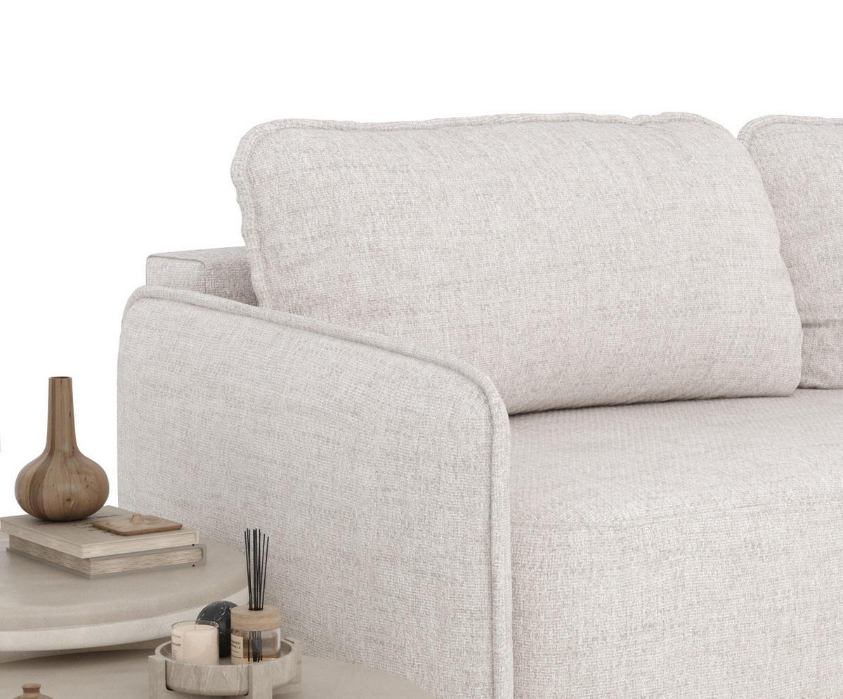SCHLAFSOFA Mitsis Beige Webstoff - Beige/Schwarz, Holz/Holzwerkstoff (231/93/106cm) - Maison de Reve