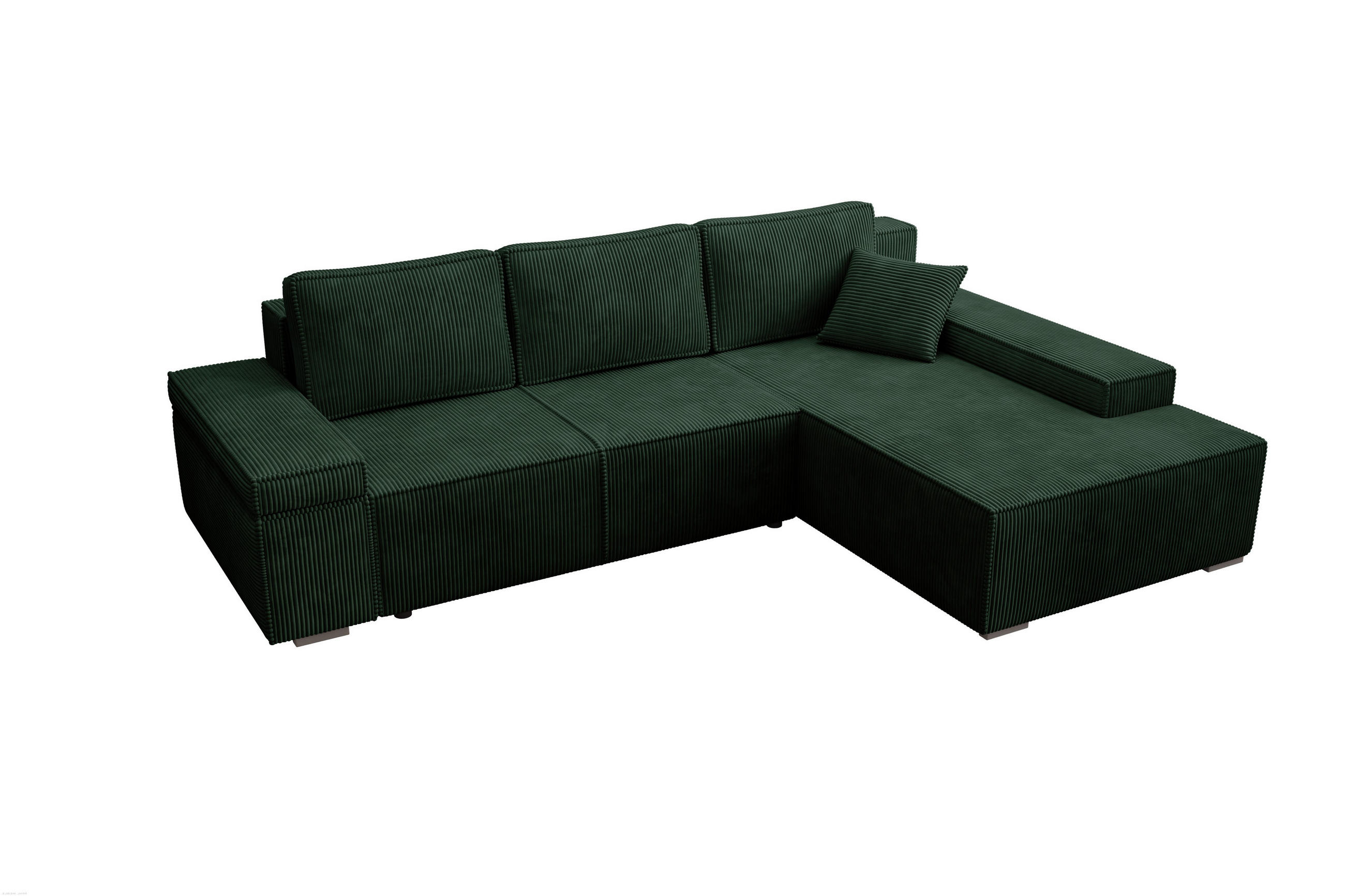 ECKSOFA Milo mit Schlaffunktion und Bettkasten, Couch L-Form, Cord-Stoff, 273x85x185 cm, Grün - Grün, Holz (273/185cm) - PROMETO Möbel