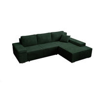 ECKSOFA Milo mit Schlaffunktion und Bettkasten, Couch L-Form, Cord-Stoff, 273x85x185 cm, Grün - Grün, Holz (273/185cm) - PROMETO Möbel