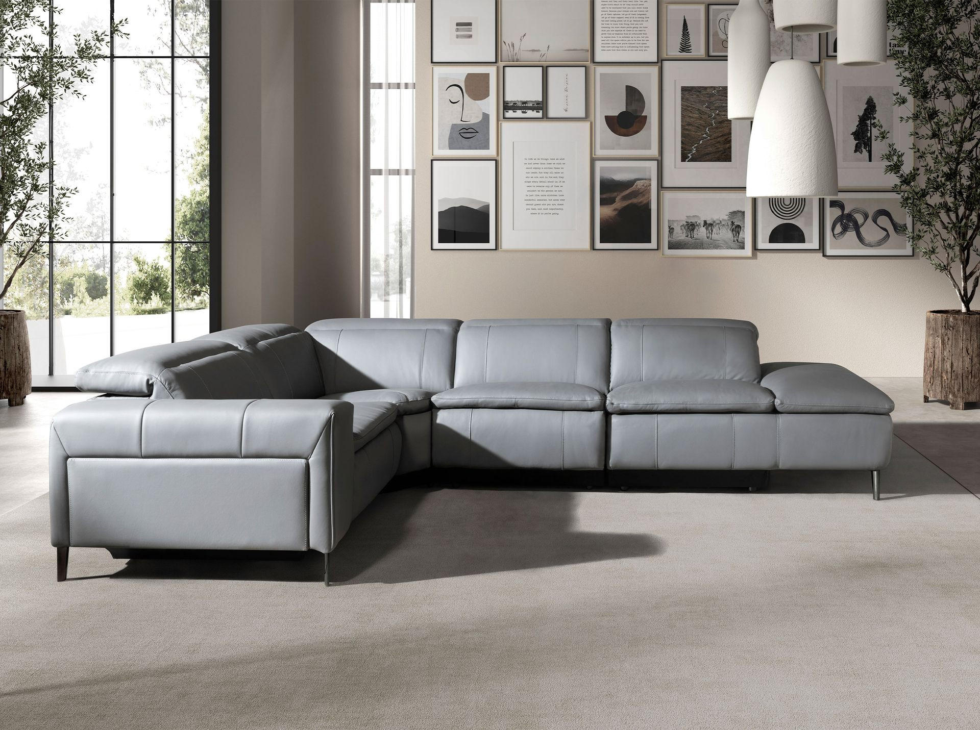 ECKSOFA Ecke Grau Geschwärzter Stahl 330/224/100 cm - Grau, Leder/Metall (330/224cm) - ANGEL CERDA