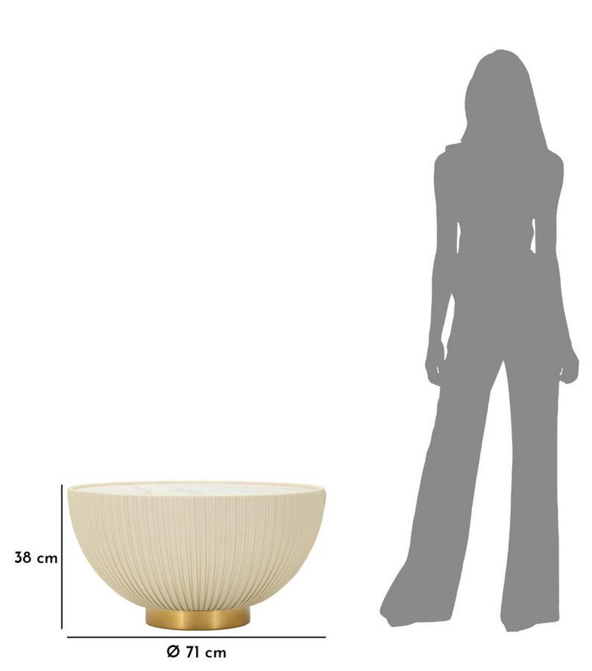 COUCHTISCH Elge, cremefarben, goldfarben und weiß, Eisen, Keramik und Polyester, 71 x 71 x 38 cm - Goldfarben/Creme, Keramik/Textil (71/71/38cm) - Mauro Ferretti