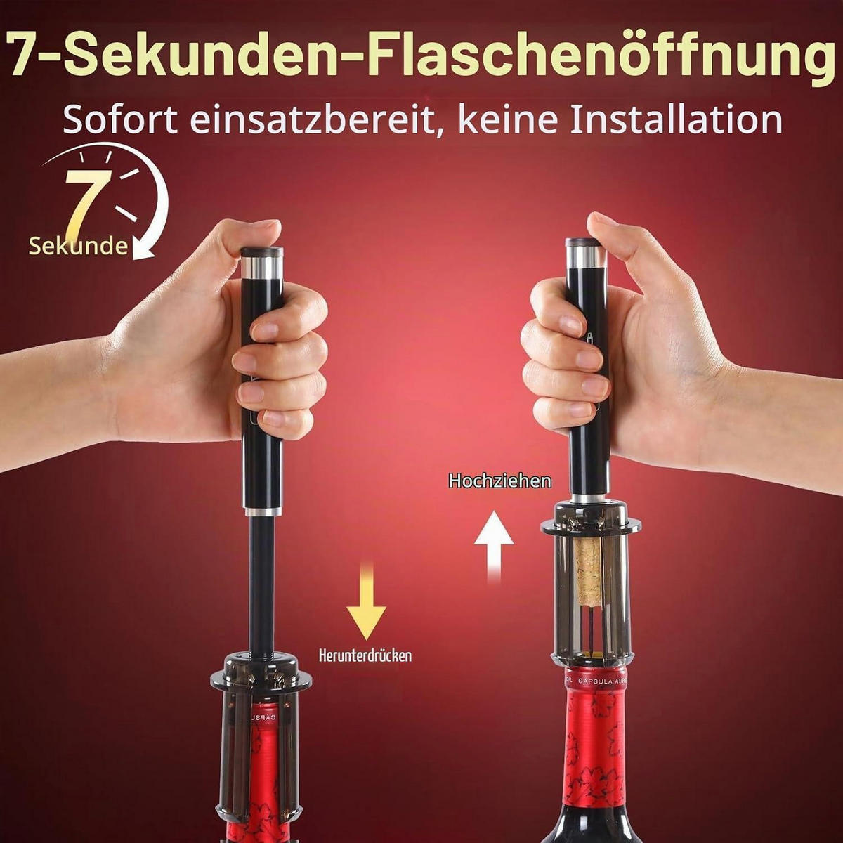 WEINÖFFNER Luftdruck Pumpenöffner - Silberfarben, Kunststoff (19cm)