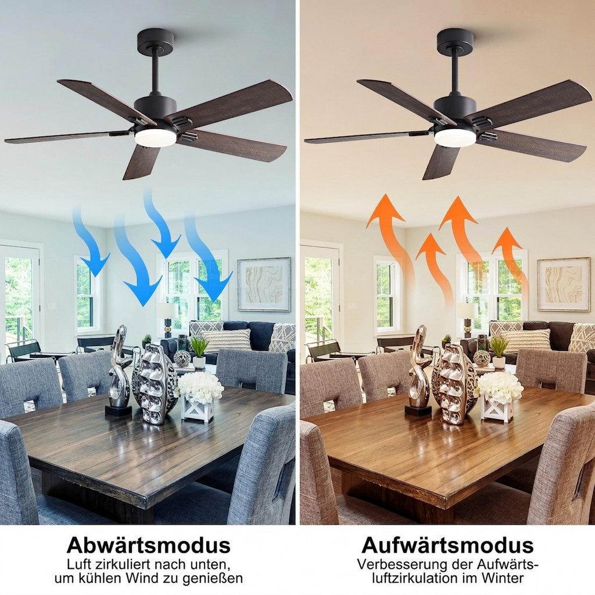DECKENVENTILATOR mit LED-Licht 3 Farben und Fernbedienung DC-Motor - Braun, Metall (107/107/46cm) - BEXEVUE