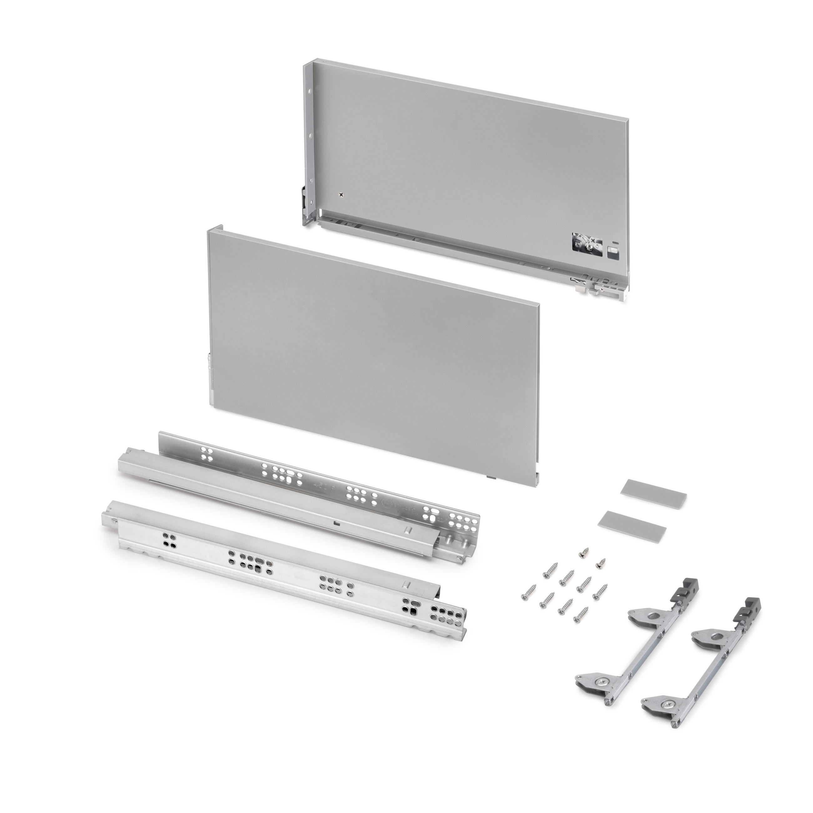 AUSSENSCHUBLADE Vertex 3D 60Kg Schublade Höhe 242mm, Tiefe 450mm, Stahl, Silvergrau - Silberfarben, Metall (1.3/25/45cm) - EMUCA