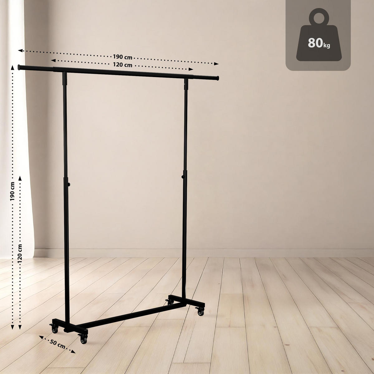 KLEIDERSTÄNDER -Metall - Schwarz, Metall (120/120/50cm) - CLP