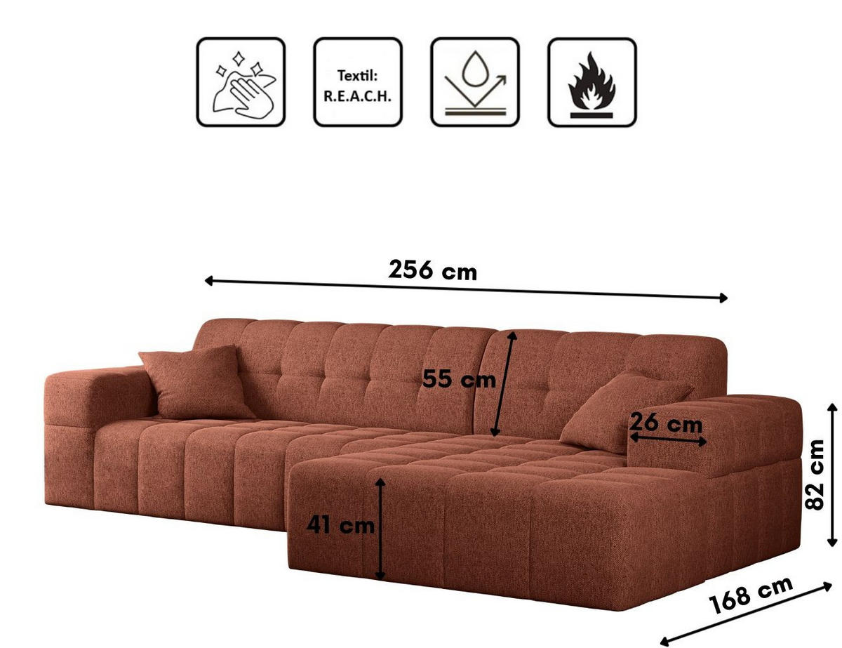 ECKSOFA L-Form NIMES Stoff Verita Kupfer Rechts - Kupferfarben, Holz (256/168cm) - Kaiser Möbel