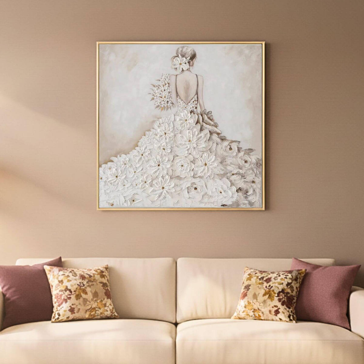 ACRYLBILD HANDGEMALT 80/80 cm - Beige/Weiß, Holz/Textil (80/80cm) - KUNSTLOFT