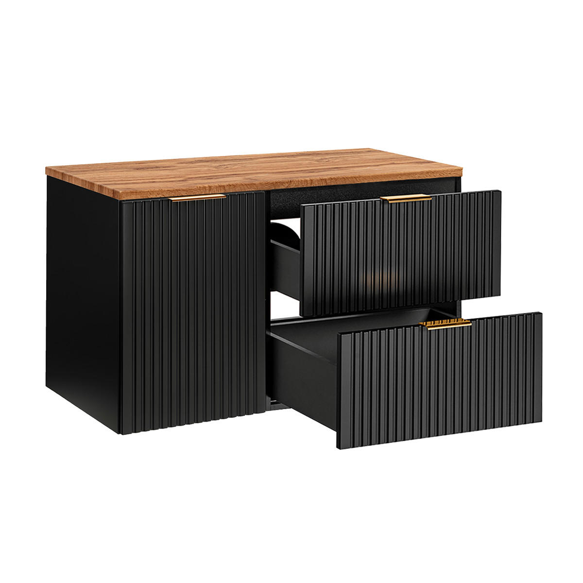 BADMÖBEL 100.8cm Adriel 2er-Set Schwarz und Holz - Schwarz, Holzwerkstoff (100.8/59/46cm) - Petits-meubles