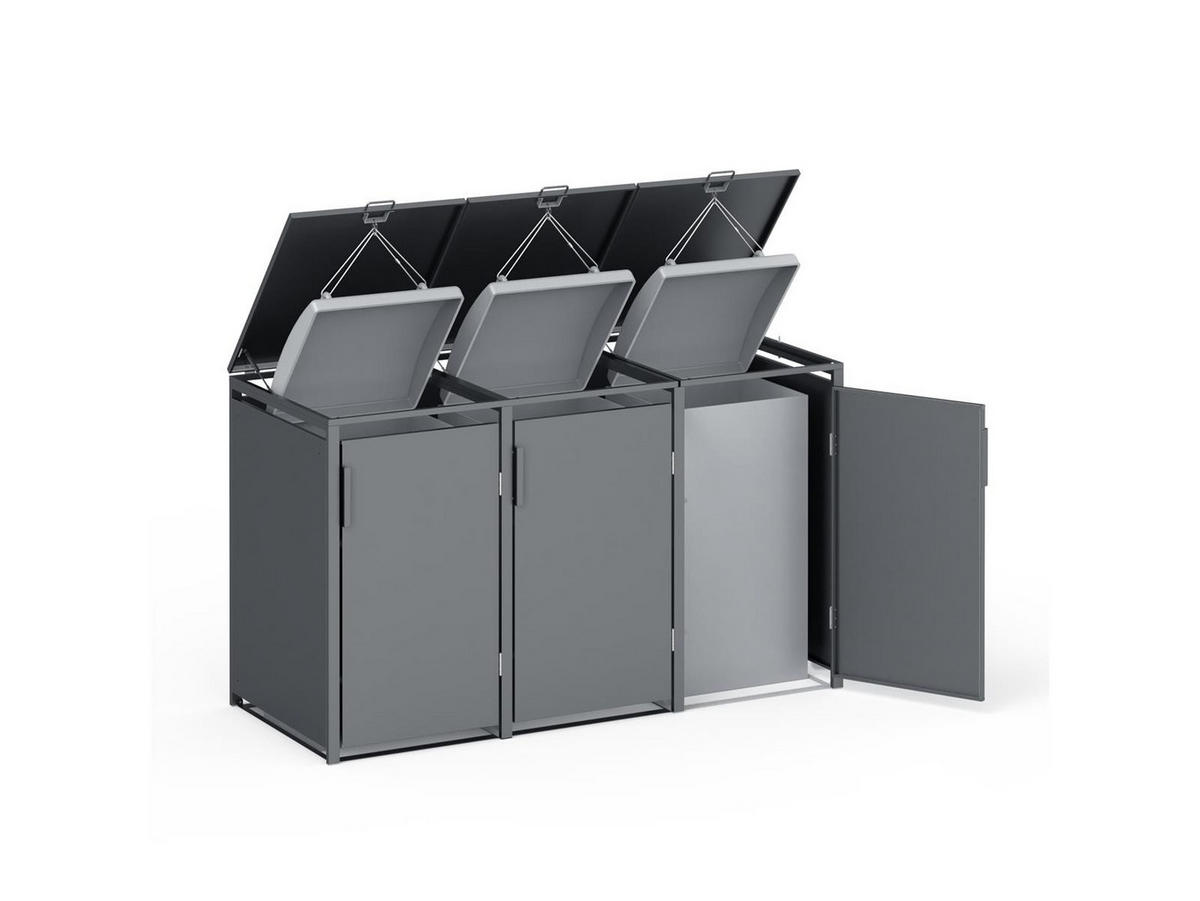 MÜLLTONNENBOX 3er, 198,5x80x116cm, Stahl, anthrazit - Grau, Kunststoff (80/175/120cm)