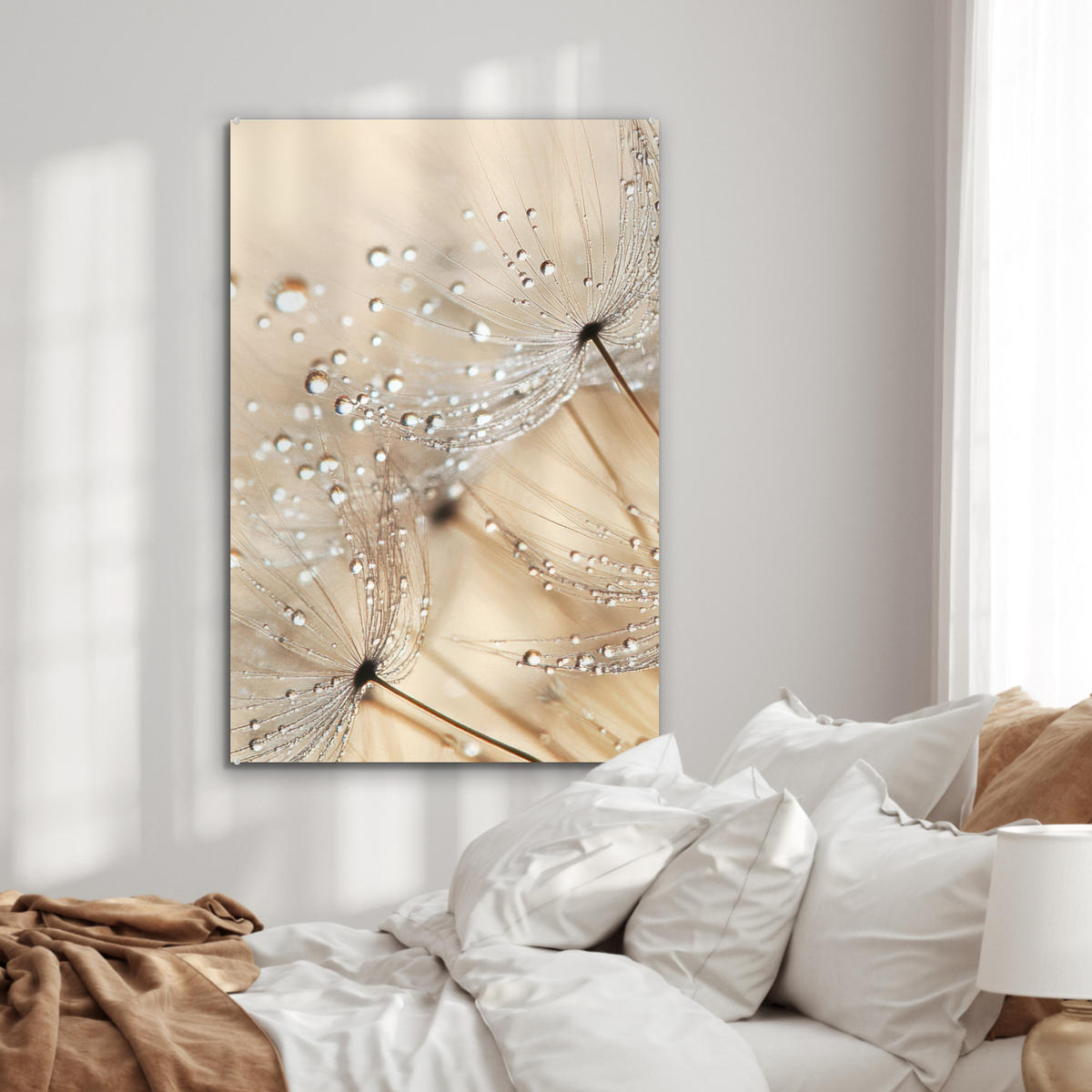 ACRYLGLASBILD Löwenzahn - Abstrakt - Natur - Beige 60x90 cm - Braun, Glas (60/90cm) - MuchoWow