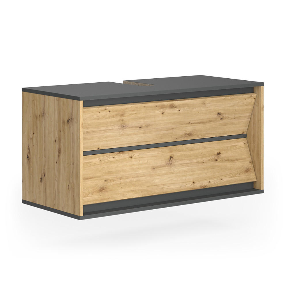 WASCHBECKENUNTERSCHRANK Edelin Anthrazit/Artisan 100 x 50 cm mit 2 Schubladen - Anthrazit/Eiche Artisan, Holzwerkstoff (100/50/45cm) - Vicco