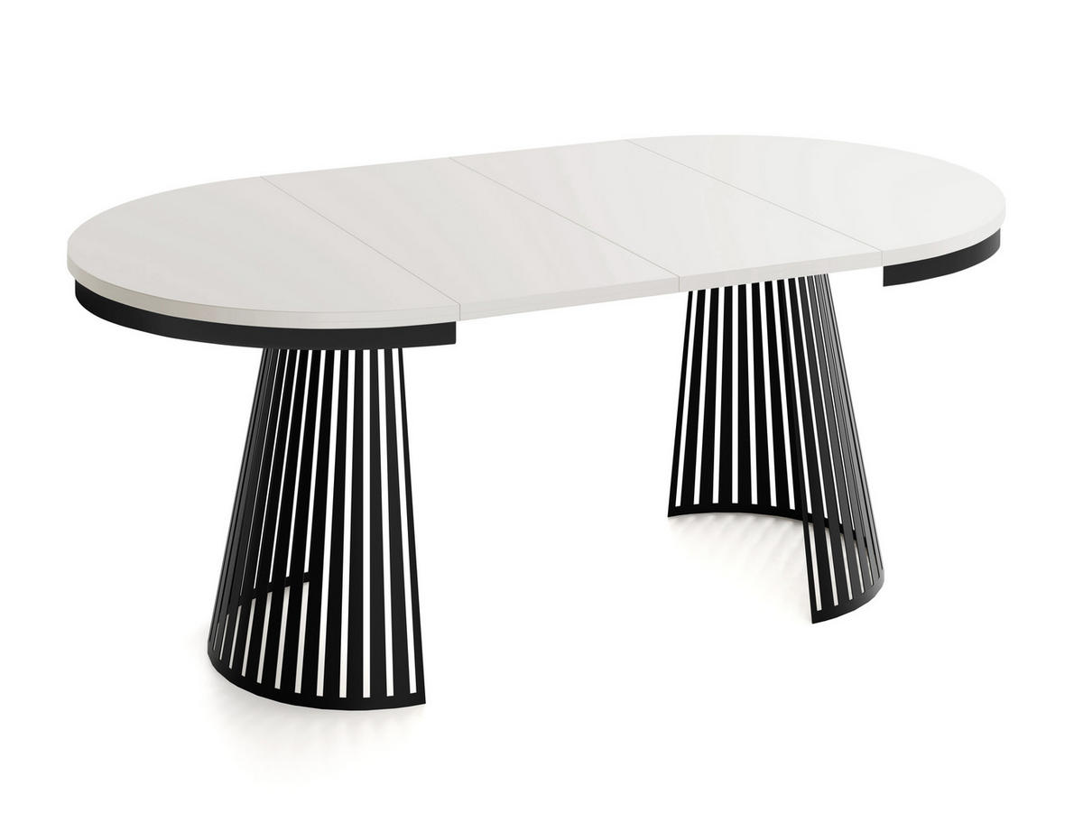 ESSTISCH Naro rund ausziehbar mit Schwarzem Lamellen-Metallgestell, Beige Kaschmir 100-180/100/76 cm - Kaschmir/Schwarz, Holzwerkstoff/Metall (100/100/76cm) - WFL GROUP