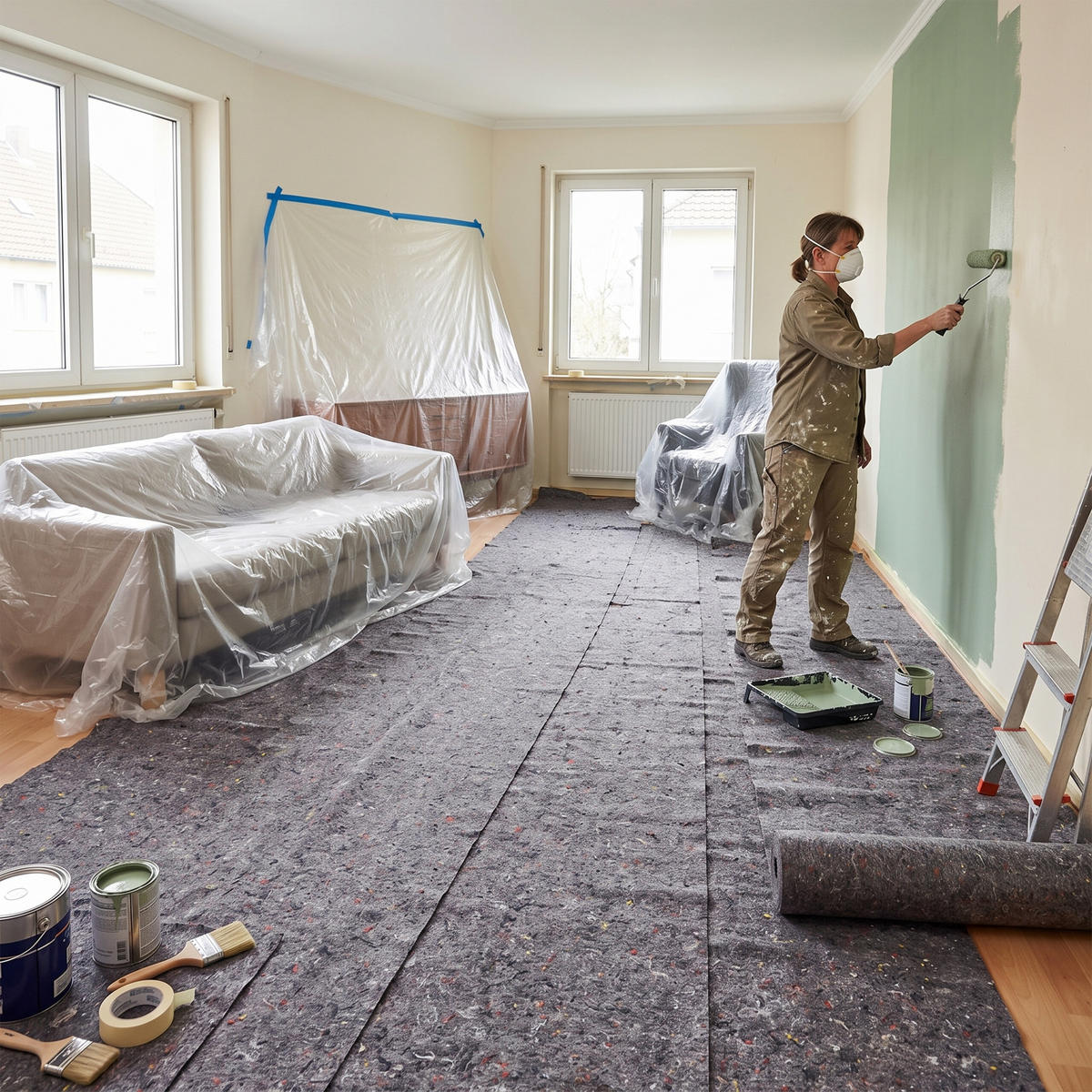 MALERVLIES Grau selbsthaftend 1x50 m - Grau, Kunststoff/Textil - Relaxdays