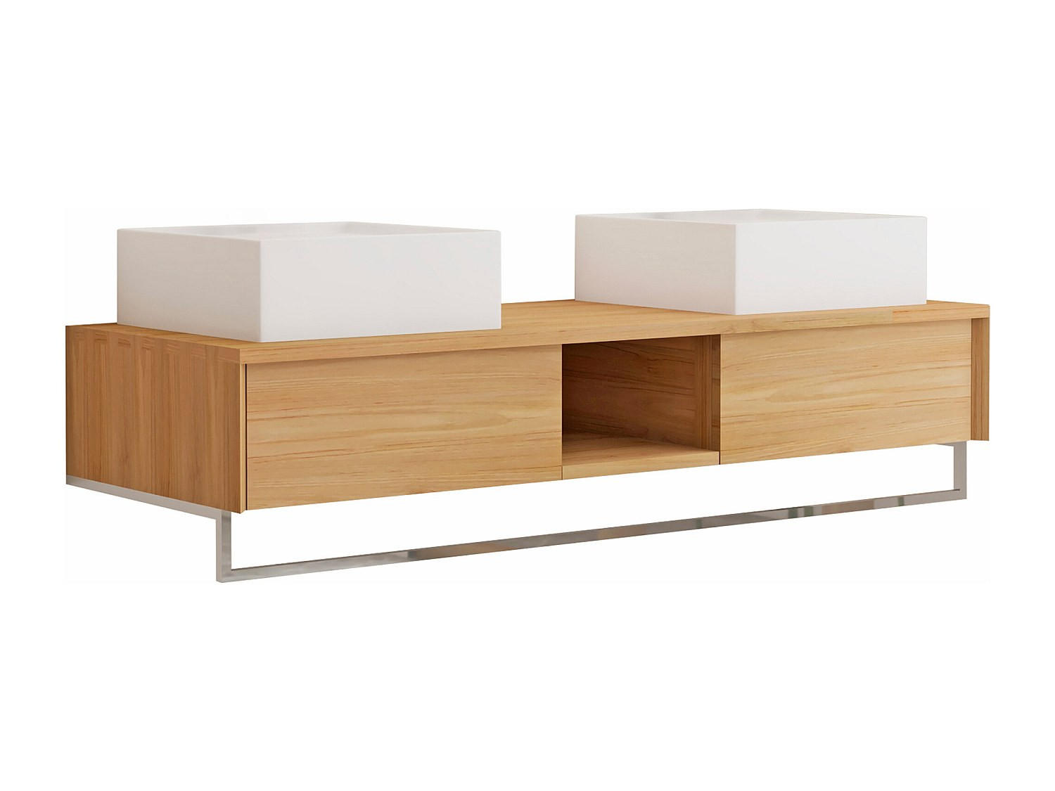 DOPPELWASCHTISCH - 140 cmcm x 50 cmcm - Holz, Platte - Naturfarben Hell - KUPANG - Naturfarben, Holz (140/32/50cm) - Vente-Unique