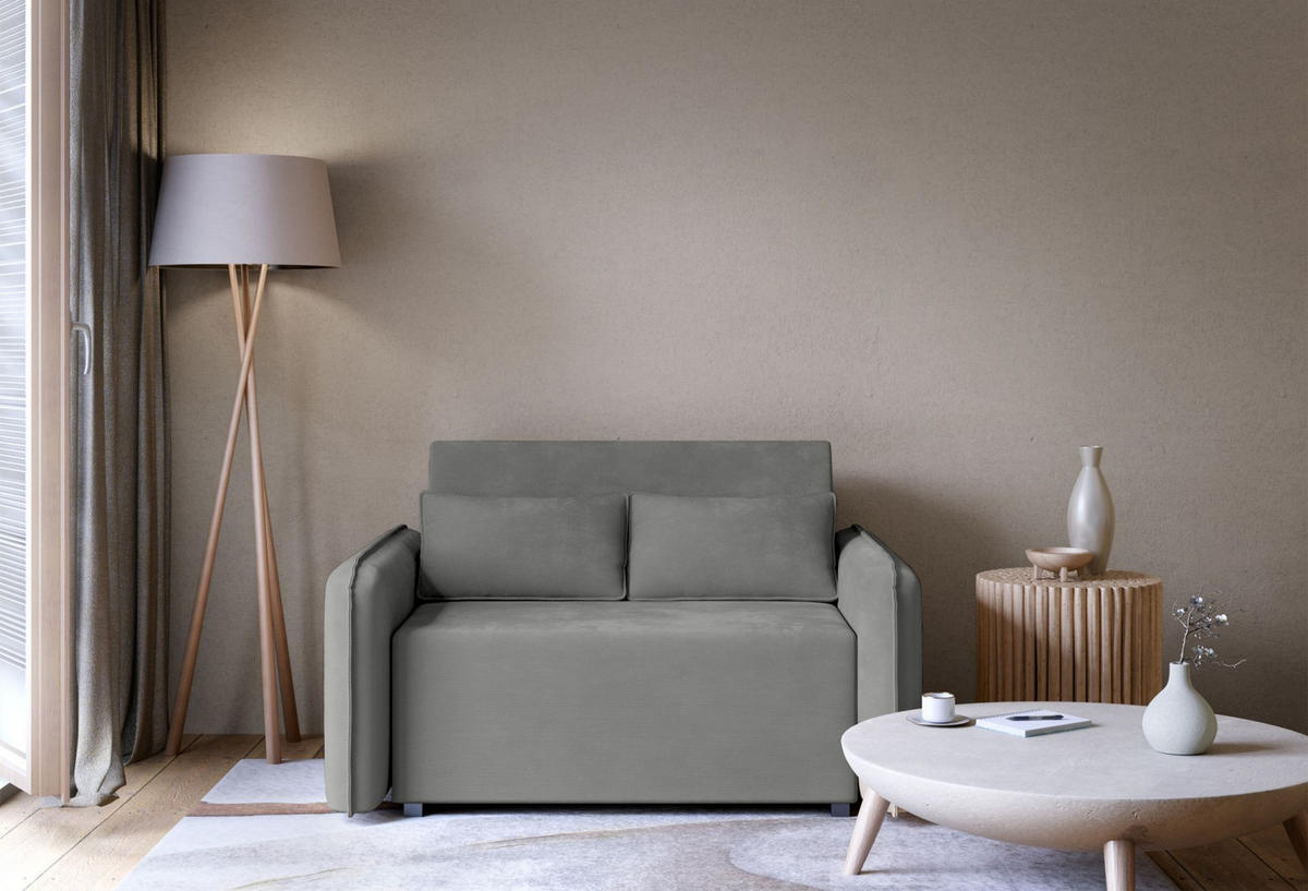 2-SITZER SCHLAFSOFA Duelia Dunkelgrau, hydrophobe Chenille - Dunkelgrau/Schwarz, Textil/Metall (144/85/124cm) - Selsey