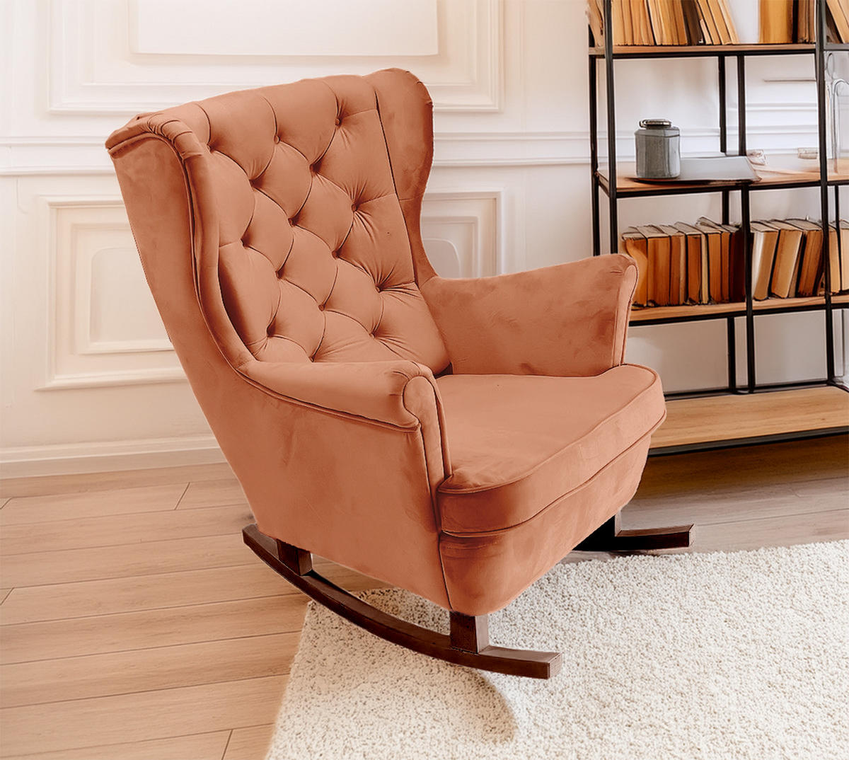 SCHAUKELSESSEL mit gepolstertem Sitz und Armlehnen, 102x81x95 cm, Orange_29823 - Braun/Kupferfarben, Holz/Textil (81/102/95cm) - DomoHome