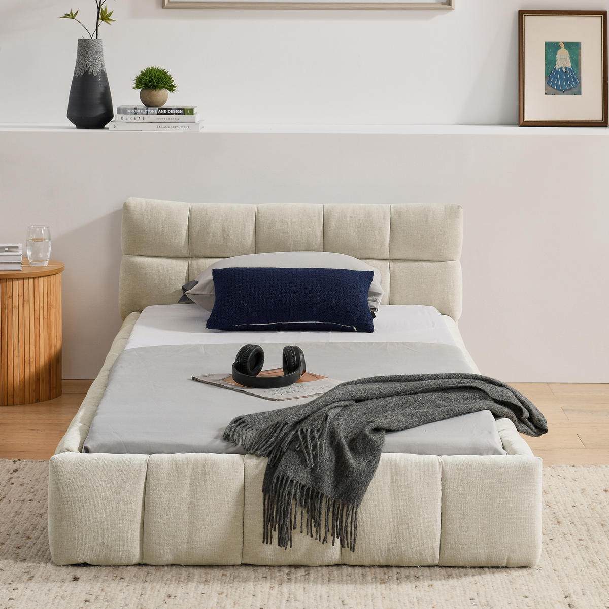 KINDERBETT Polsterbett 90/200 cm aus Chenille mit quadratischem Steppdesign Beige - Beige, Kunststoff (90/200cm) - Modenvie