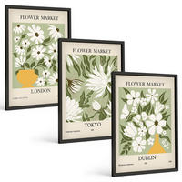 BILDER SET 3er Set - 40x60 cm Schwarzer Rahmen - Blumenmuster London Tokio Dublin - Schwarz, Kunststoff (40/60cm) - TULUP