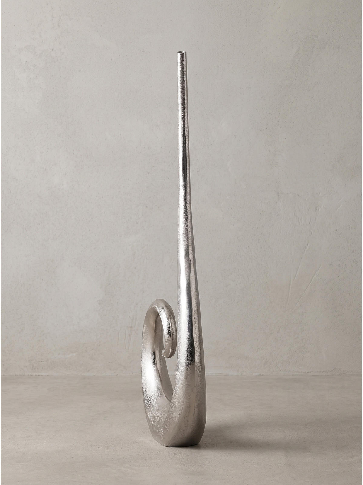 BODENVASE BAVENO, Aluminium, handgefertigt, Silber, 48 x 10 x 100 cm - Silberfarben, Metall (100cm) - KADIMA DESIGN