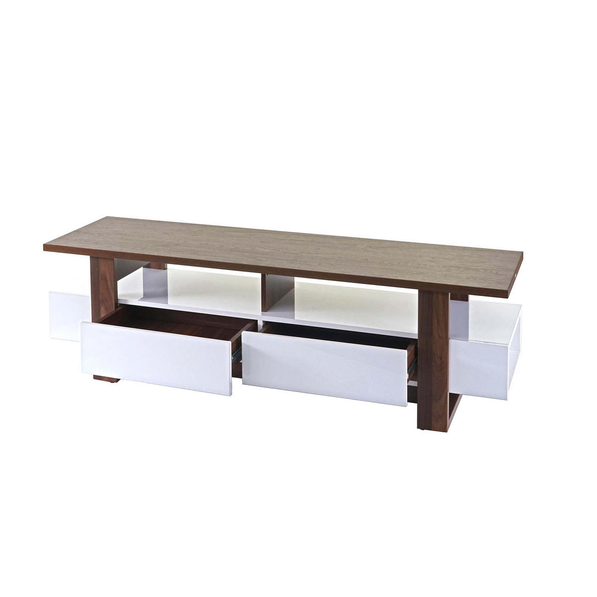 TV-RACK Walnuss Dekor, Hochglanz Reinweiß - Weiß Hochglanz/Walnussfarben, Holzwerkstoff (150/45/45cm) - MCW