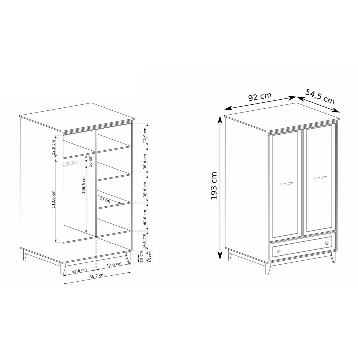 KLEIDERSCHRANK Windsor W-10 92 x 193 x 54,5 cm Kaschmir - Kaschmir/Eichefarben, Eichenholz/Holzwerkstoff (92/193/54.5cm) - Koseto