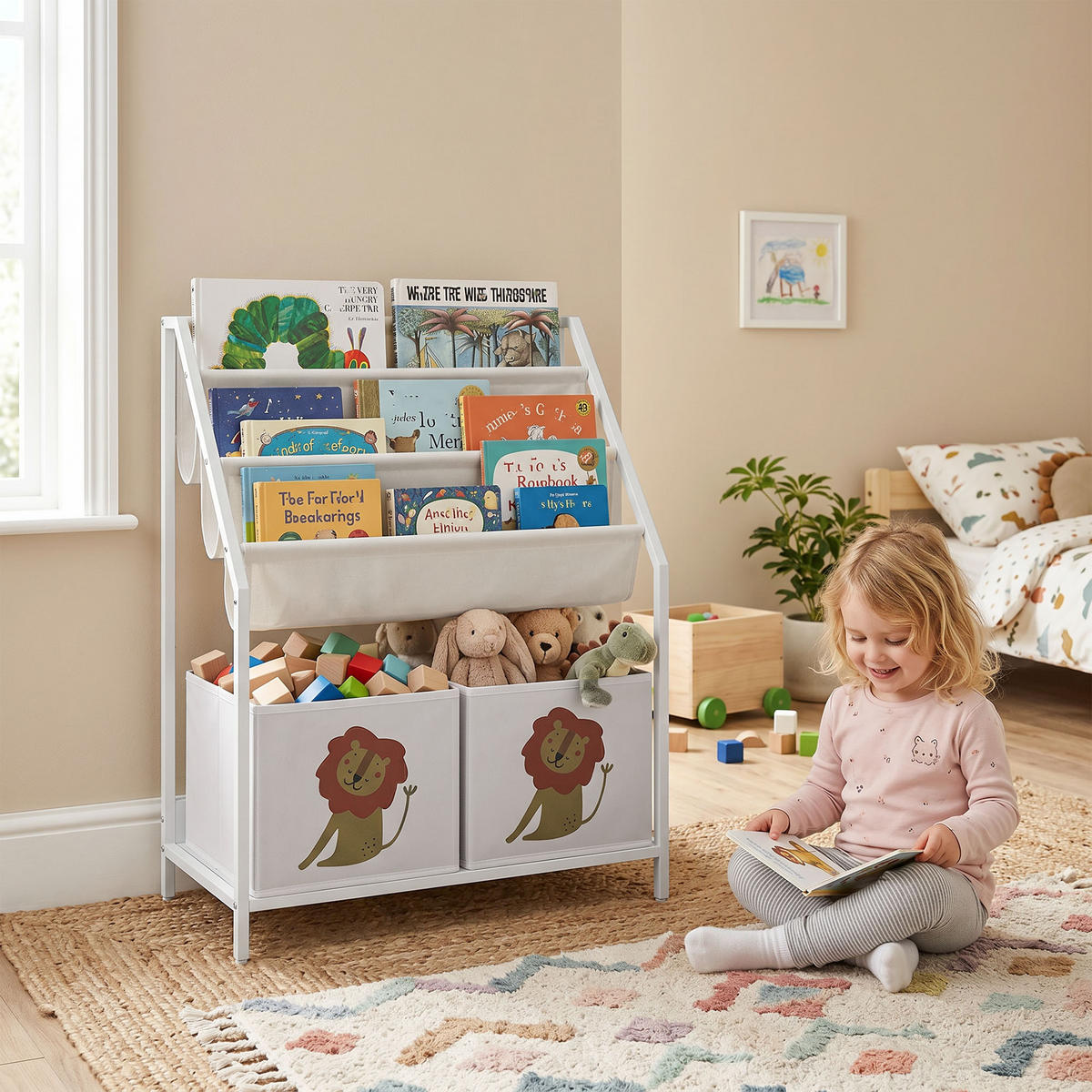 KINDER-BÜCHERREGAL Metall Spanplatte Weiß - Weiß, Textil/Metall (30/76/60cm) - AIYAPLAY