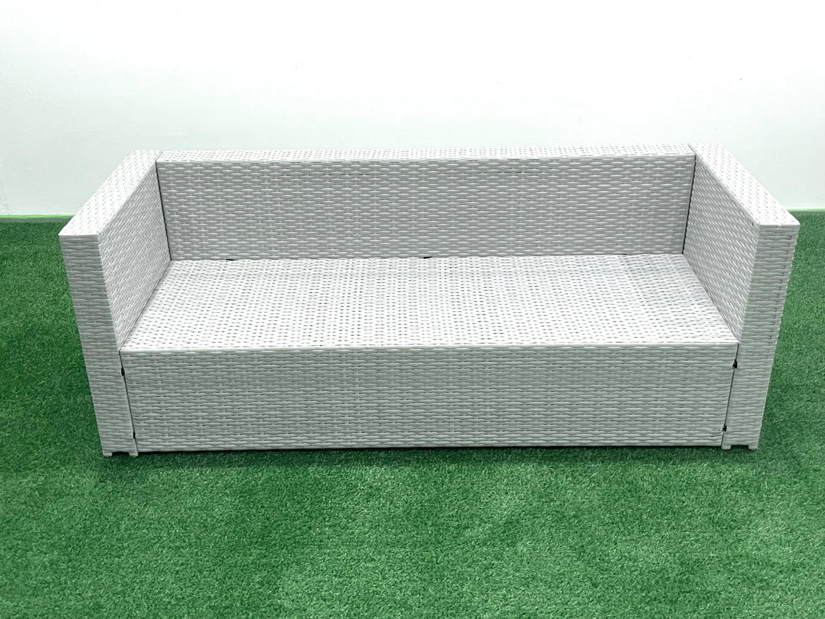 GARTENSET mit 3-SITZER SOFA,COUCHTISCH Polyrattan Hellgrau-Mix 6-Sitzer - Hellgrau/Grau, Glas/Kunststoff - Fimous