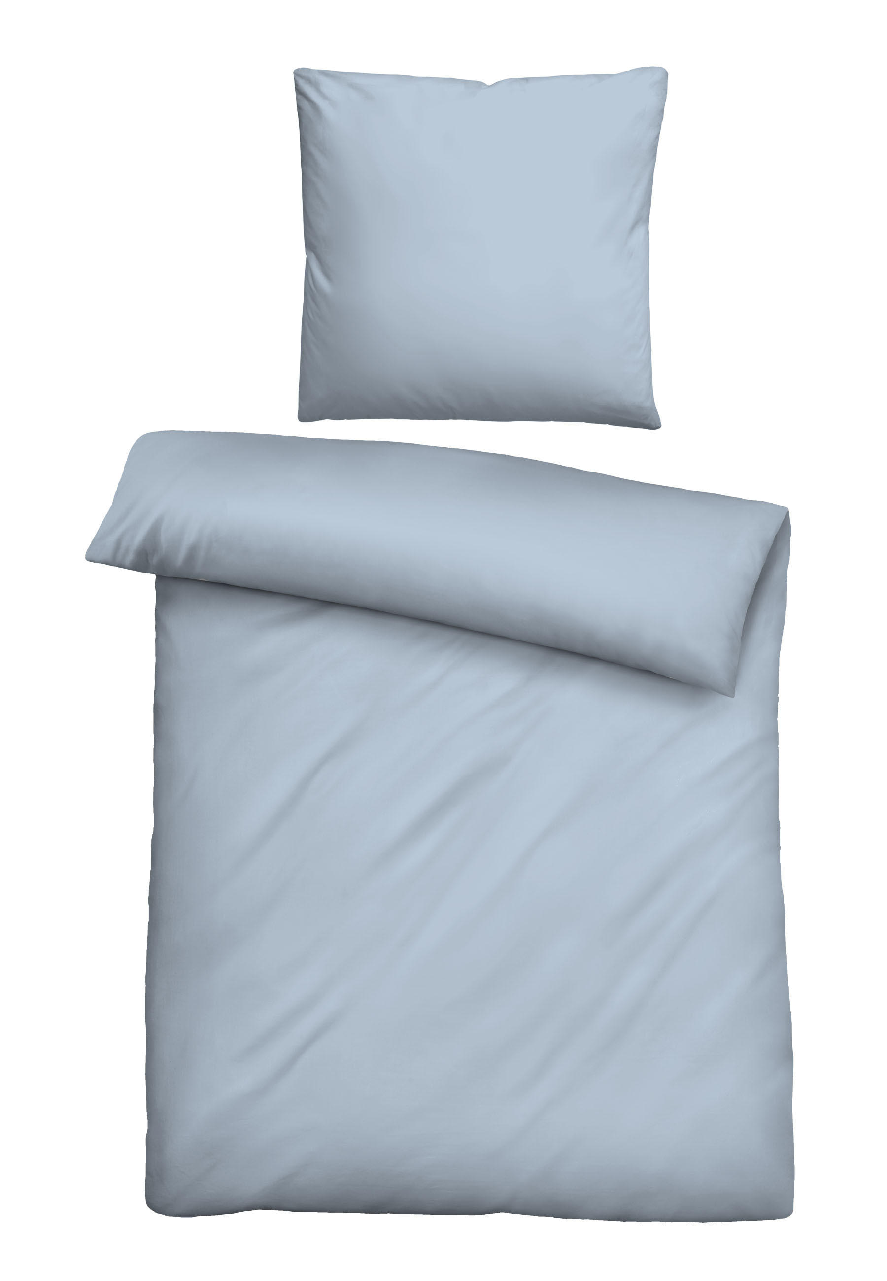 BETTWÄSCHE-GARNITUR Flanell UNI taubenblau, 155x220 cm + 80x80 cm - Blaugrau, Textil (155/220cm) - biberna
