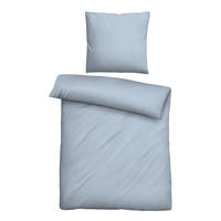 BETTWÄSCHE-GARNITUR Flanell UNI taubenblau, 135x200 cm + 80x80 cm - Blaugrau, Textil (135/200cm) - biberna