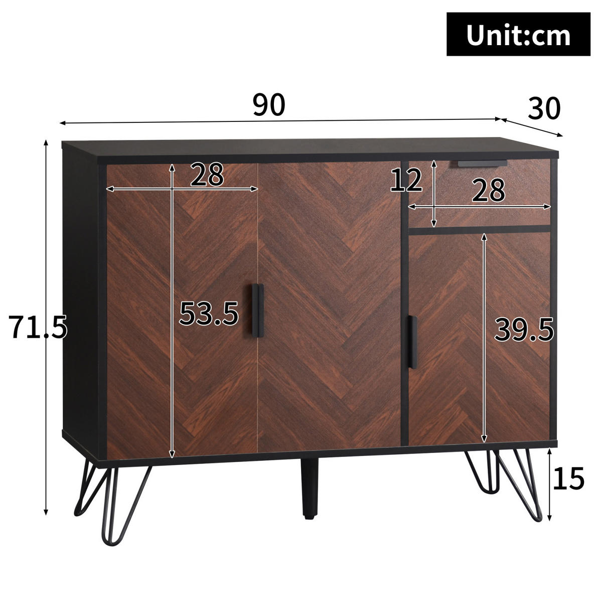 SIDEBOARD 90x30x71,5 cm, modernes Design, Schwarz - Schwarz, Holz (90/71/30cm)