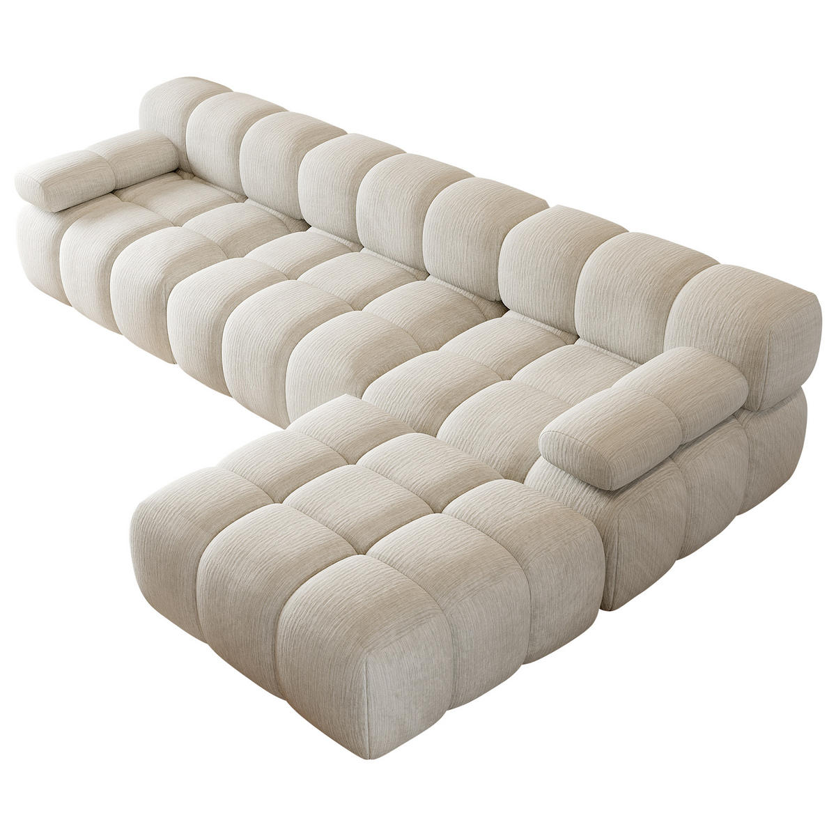ECKSOFA 300/200/68 cm Weiß Stoff mit 1 Fußhocker - Weiß, Textil (200/300cm) - Oxeza