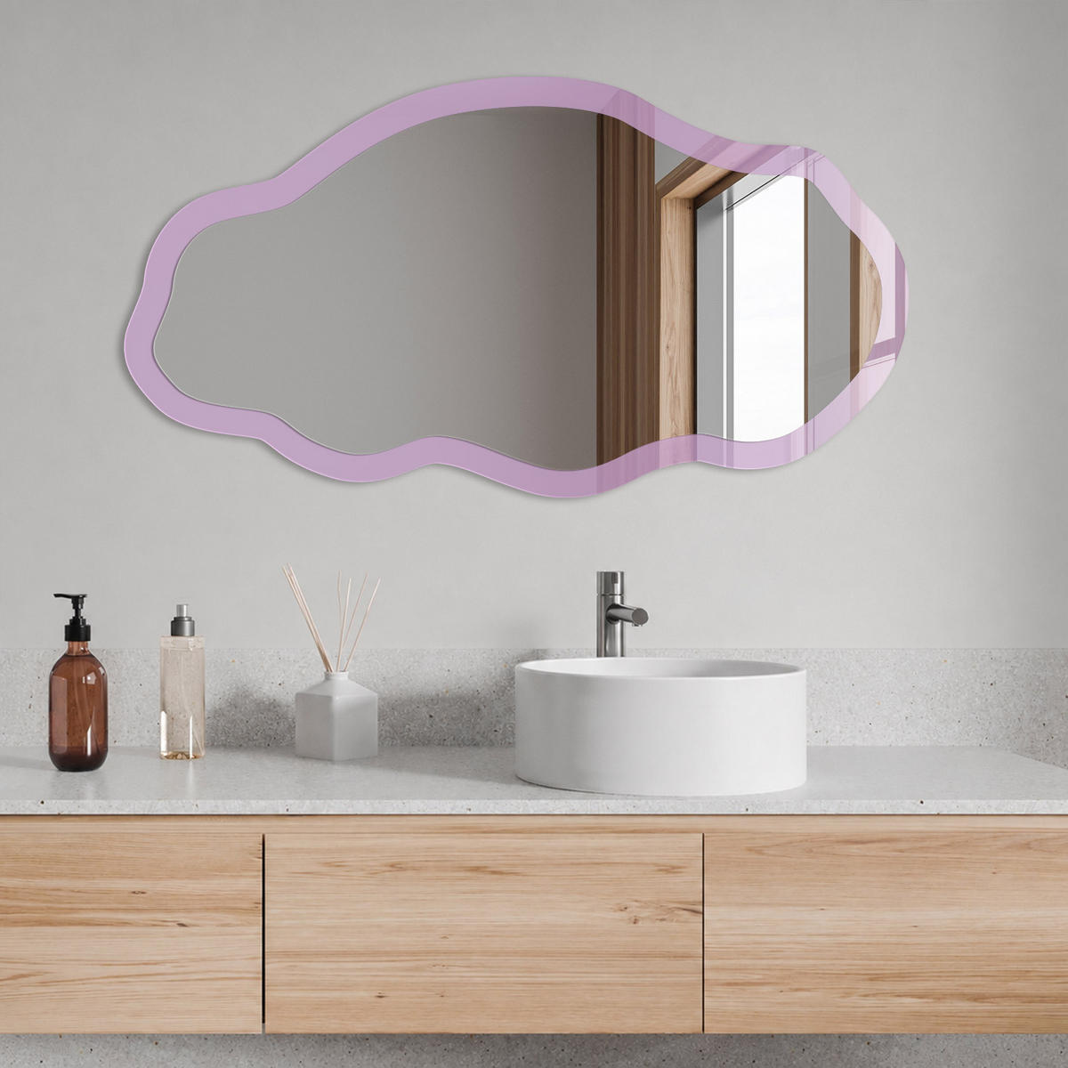 SPIEGEL 90x45 cm asymmetrisch mit Druck - Hellviolett - Transparent, Glas (45/90/0.4cm) - TULUP