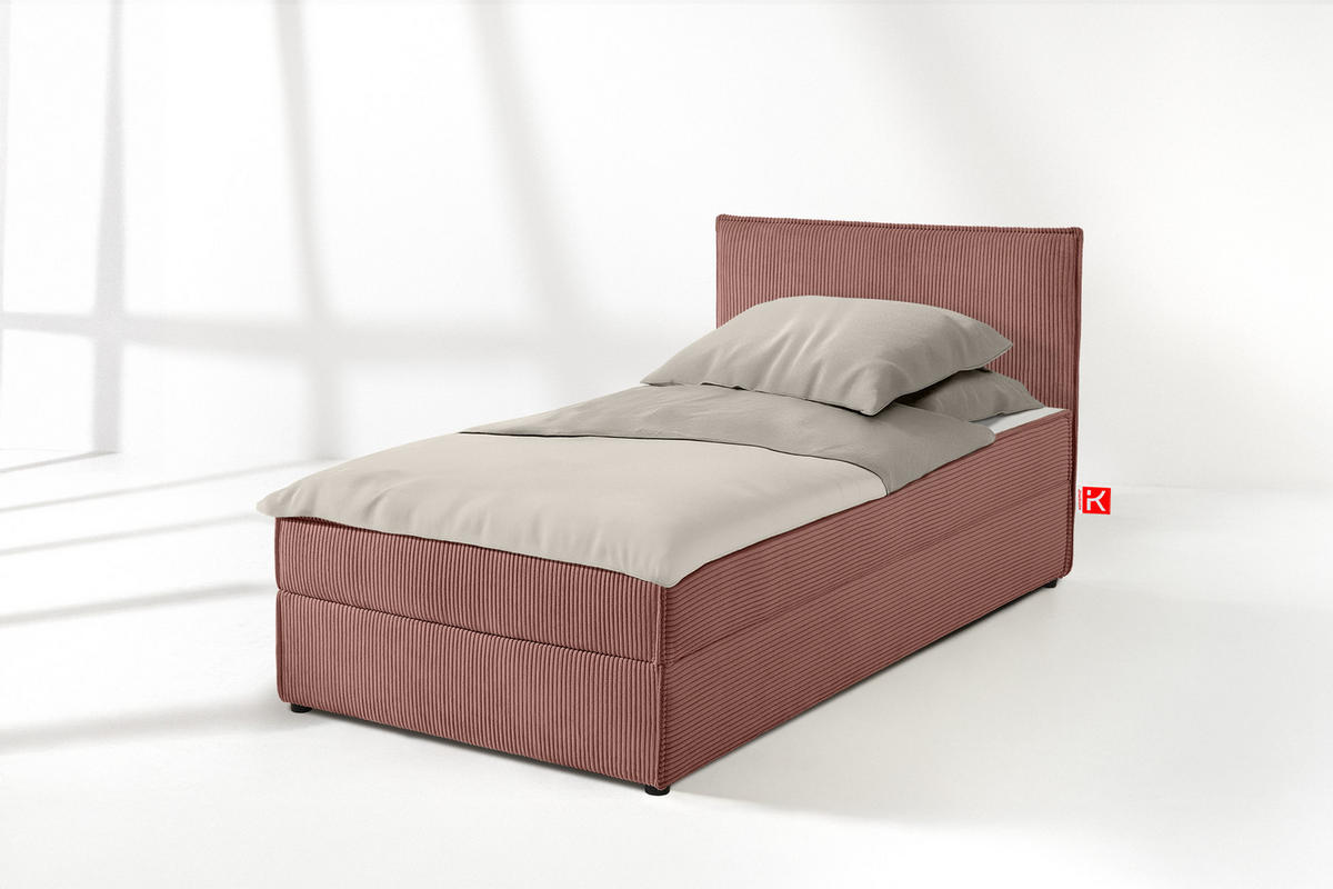 BOXSPRINGBETT ROTI Einzelbett, rosa - Schwarz/Rosa, Holz/Holzwerkstoff (90/200cm) - KONSIMO®