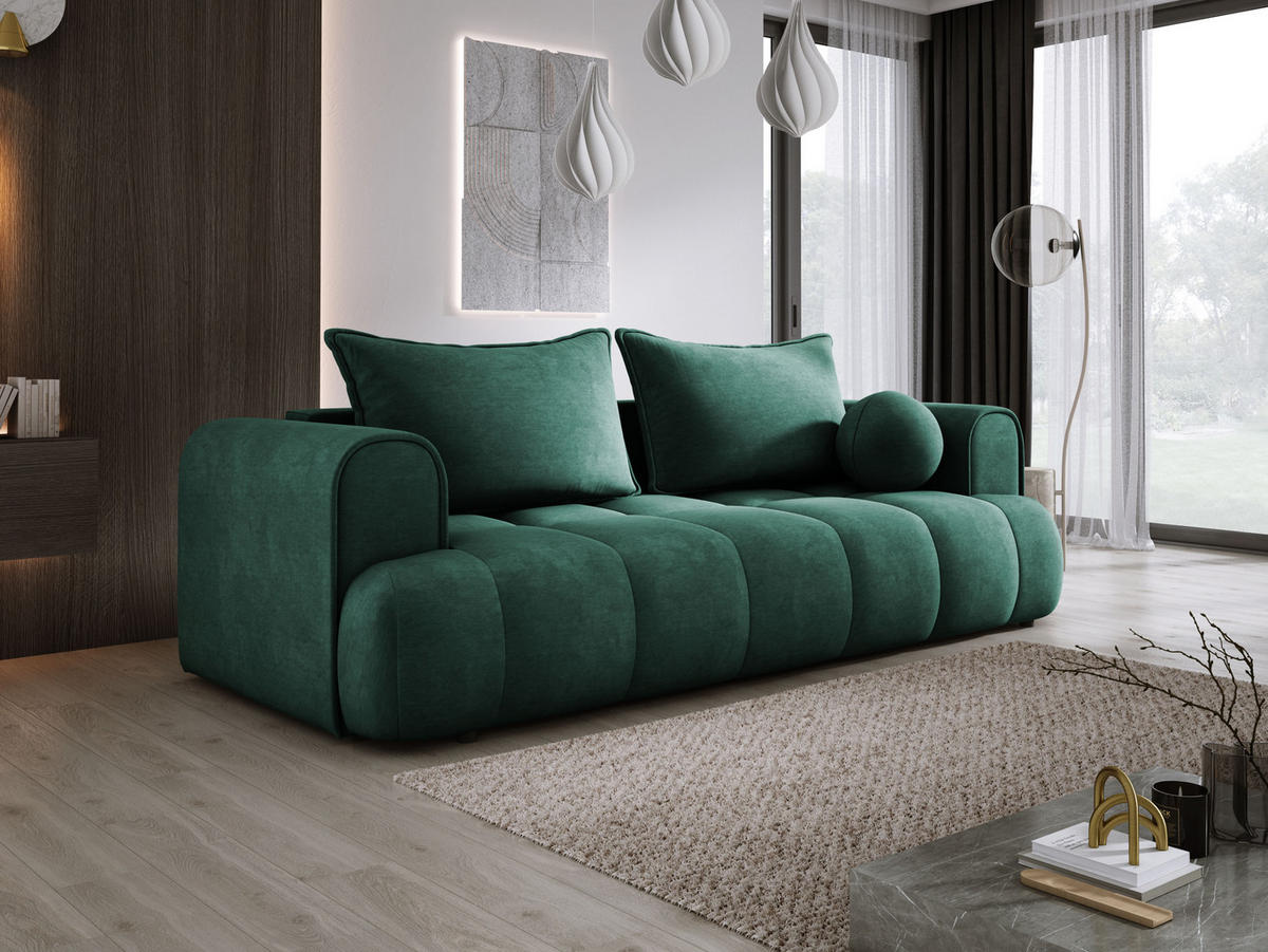 SOFA COCO SCHLAFSOFA mit Bettfunktion, CLOUD Stoffbezug, 2-Sitzer, freistehend, Größe: 250x105x90 cm, Grün - Grün, Holz/Textil (250/90/105cm) - DomoHome