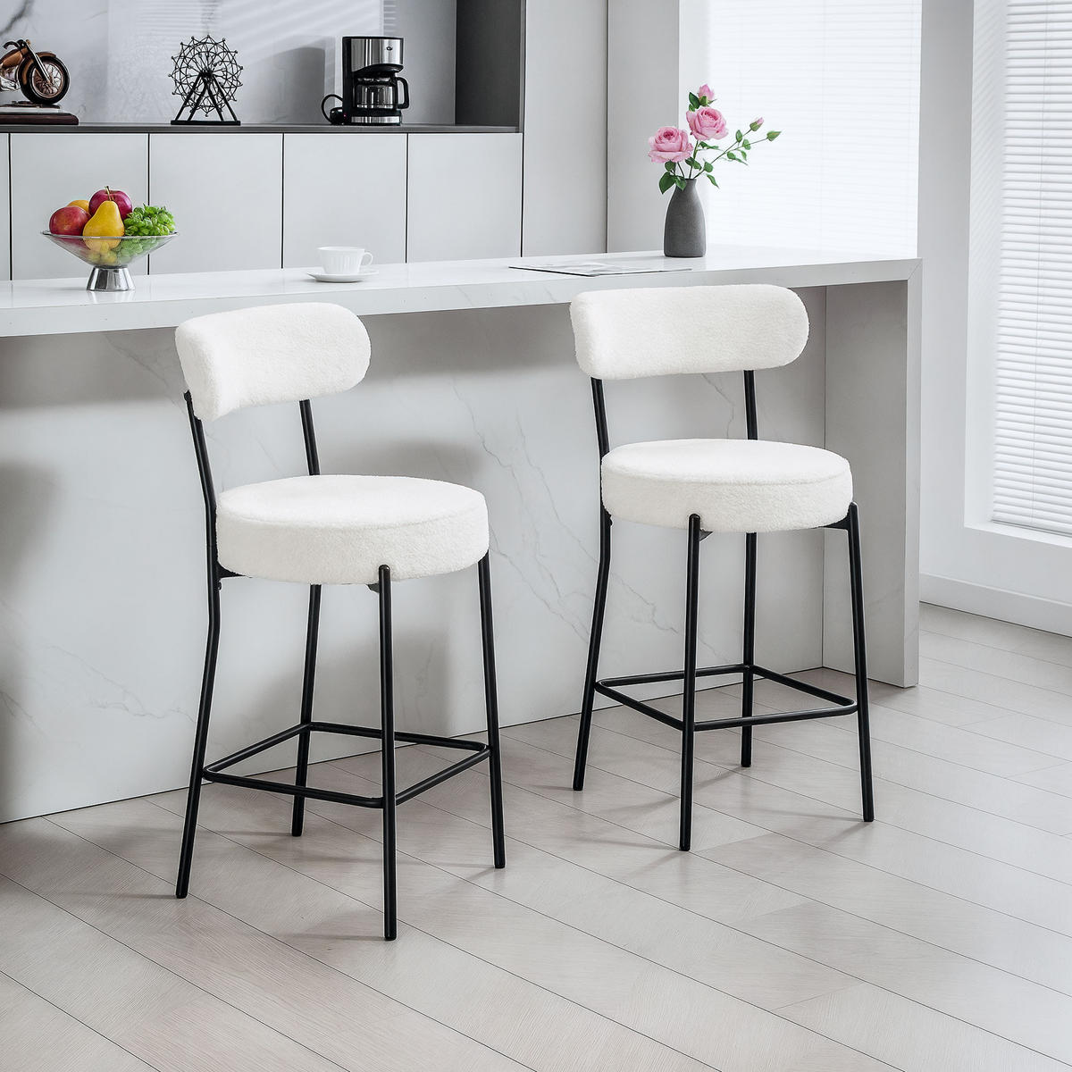 BARHOCKER 2er-Set DE-14785 gepolstert mit Fußstütze Creme - Creme, Metall (49/95/52cm) - ComfortXL