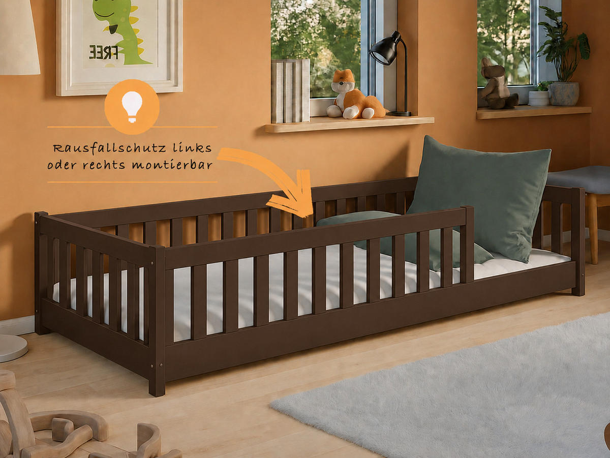 BODENBETT 90x190 cm in Zartbitterschokolade - Dunkelbraun, Holz (90/190cm) - Kids Collective