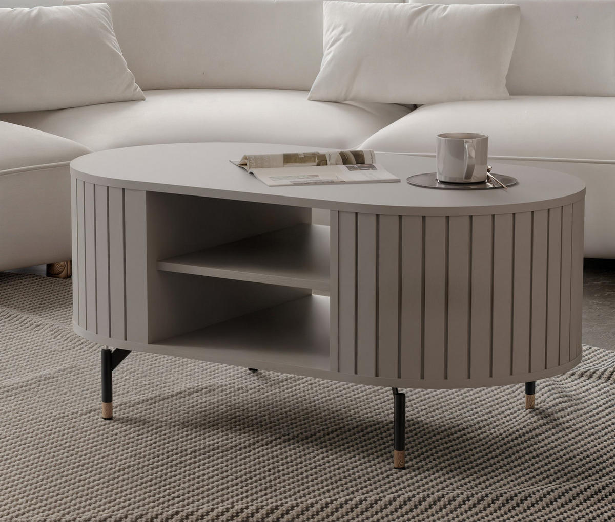 COUCHTISCH geriffelt, mit Ablage, Kaschmir - Kaschmir, Holzwerkstoff (47/104/56cm) - Idohome