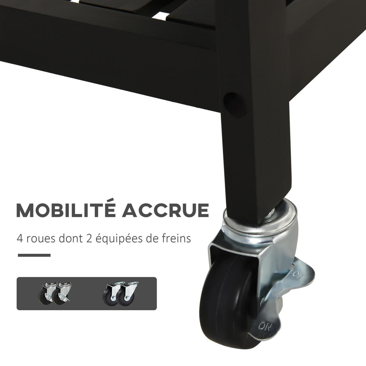 KÜCHENWAGEN DE-17090 mit Flaschenhalter & Edelstahlplatte Schwarz - Schwarz, Holz (40/85/60cm) - ComfortXL
