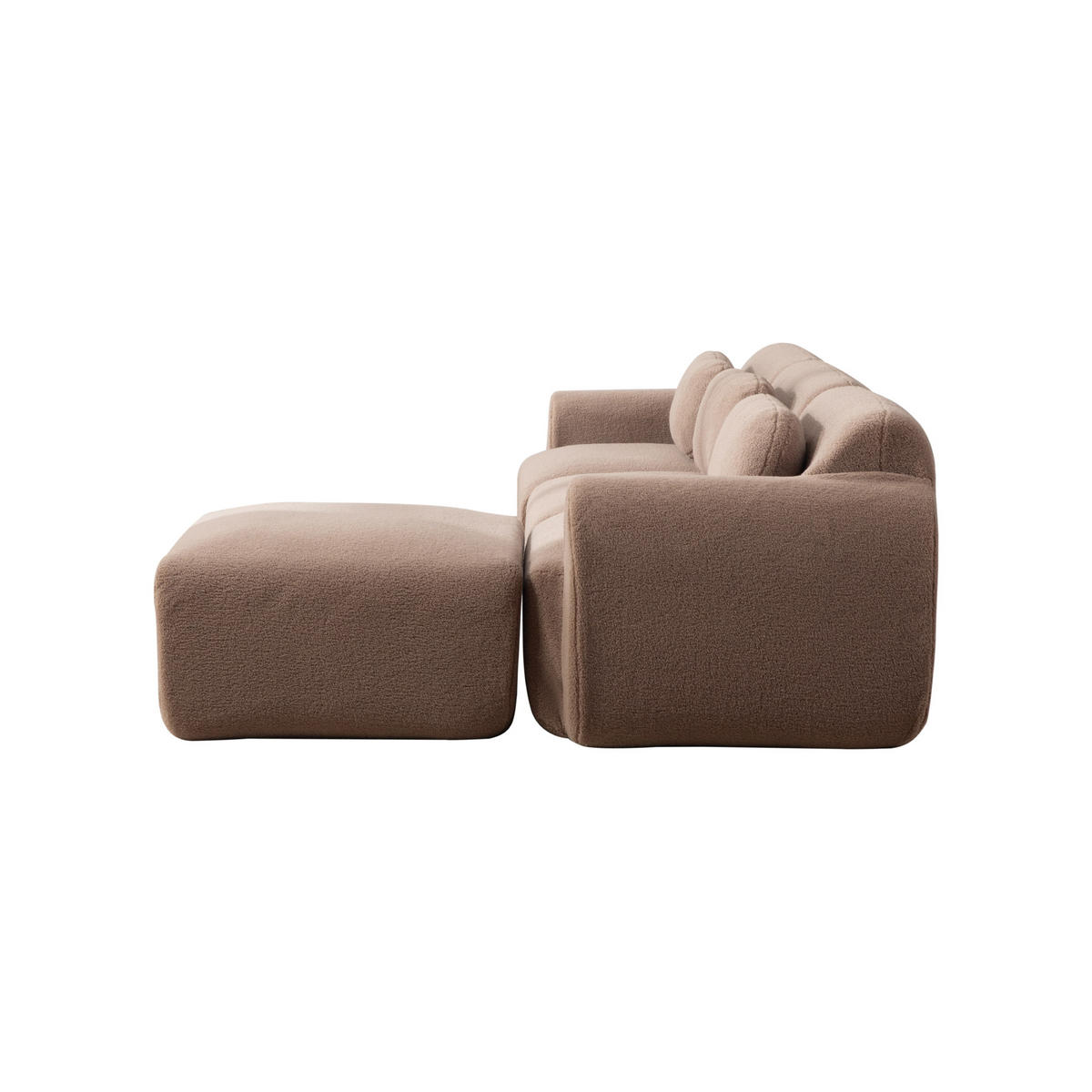 ECKSOFA 3-Sitzer Chenille Stoff Camel - Hellbraun, Textil (177/271cm) - Korfee
