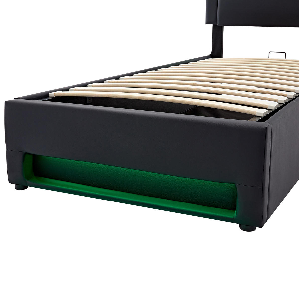 POLSTERBETT 90/200 cm aus PU in Schwarz mit Stauraum, LED und USB - Schwarz, Kunststoff (90/200cm) - Flora Grace